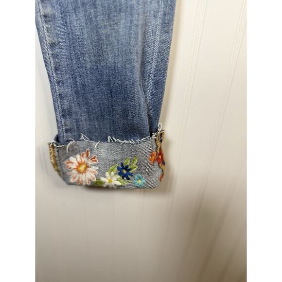 Driftwood Colette Embroidered Cuff Cropped Jeans W24 L26 Floral Raw Hem - Picture 5 of 10